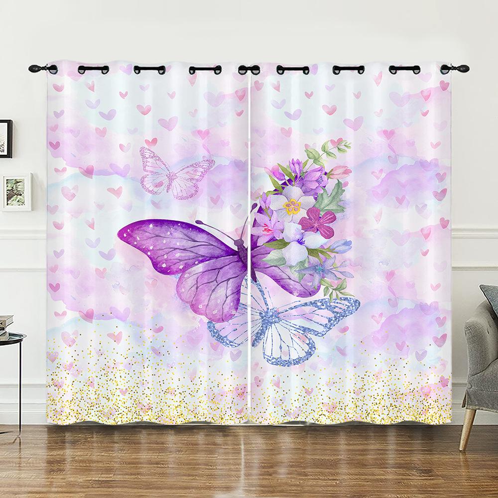 Curtain Butterfly Animal Flower Curtain Digital Printing Blackout Curtain No Punching