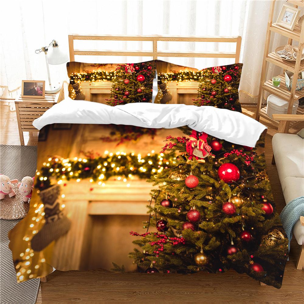3D Christmas Bedding Set Christmas Gift Quilt Cover Pillow Case 2 or 3 AU/EU/DE/ES Full Size Soft Home Decoration