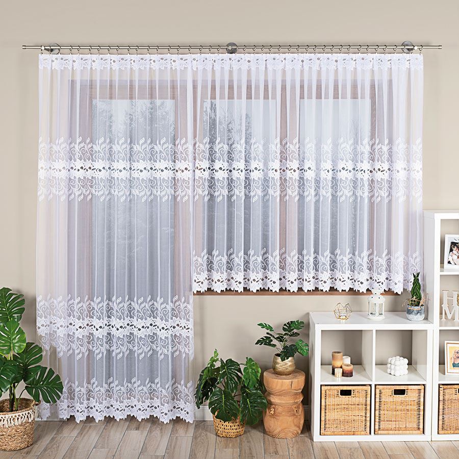 BASTIA - Ready-made Jacquard Curtain with a Straight Hem - 400x160 Cm - White