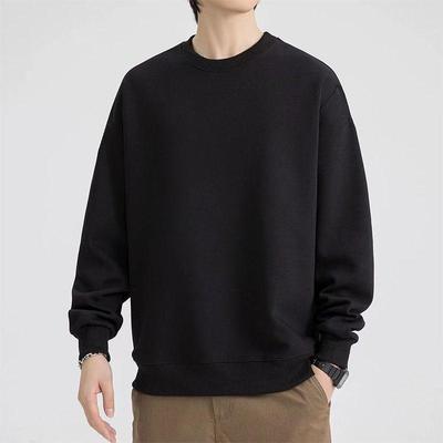 Men's Trendy Solid Color Round Neck Sweatshirt - Casual, Versatile, Loose Fit, Micro Drop Shoulder, Pullover for Spring & Autumn