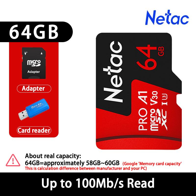 Netac Karta Pamięci Micro SD 128GB 32GB 64GB 256GB Karta TF 512GB Wysoka Prędkość Do 100MB/s A1 U3 V30 C10 Karta SDXC do Aparatu, dronów, konsoli do gier, GoPro