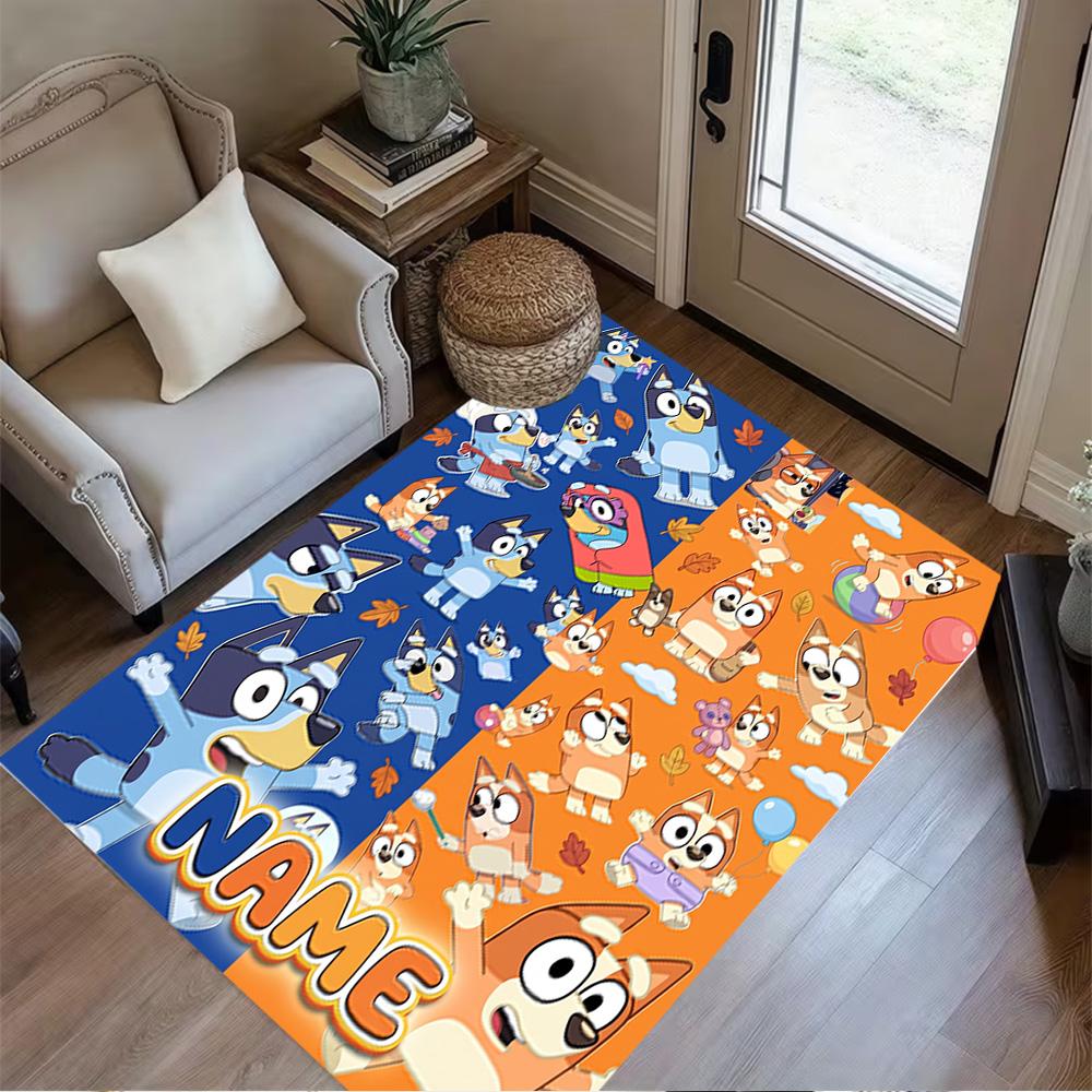 Bluey Cat Adventure Personalized Text Carpet Design for Dining Room Hallway Decorate room Balcony Anti-slip Rug Office home decor Gift for Festivals