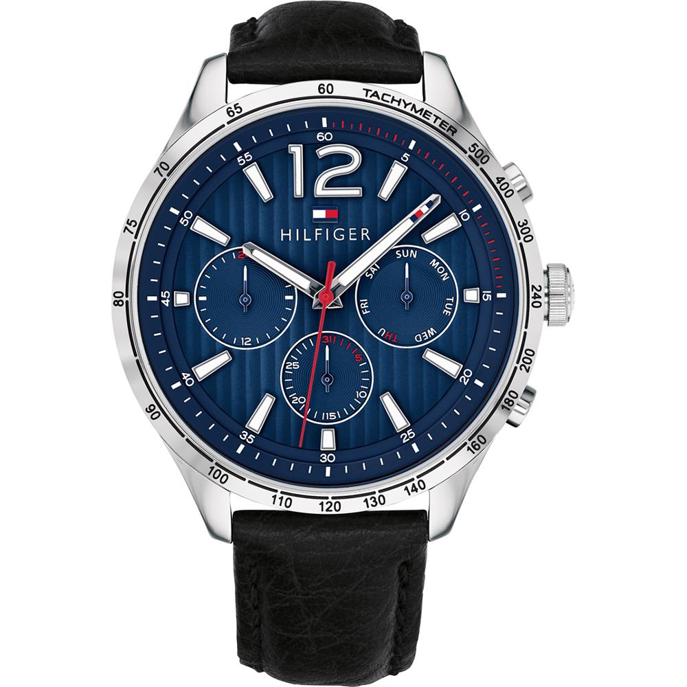 Tommy Hilfiger Gavin Blue Dial Black Leather Strap Men s Quartz Watch 1791468 синий