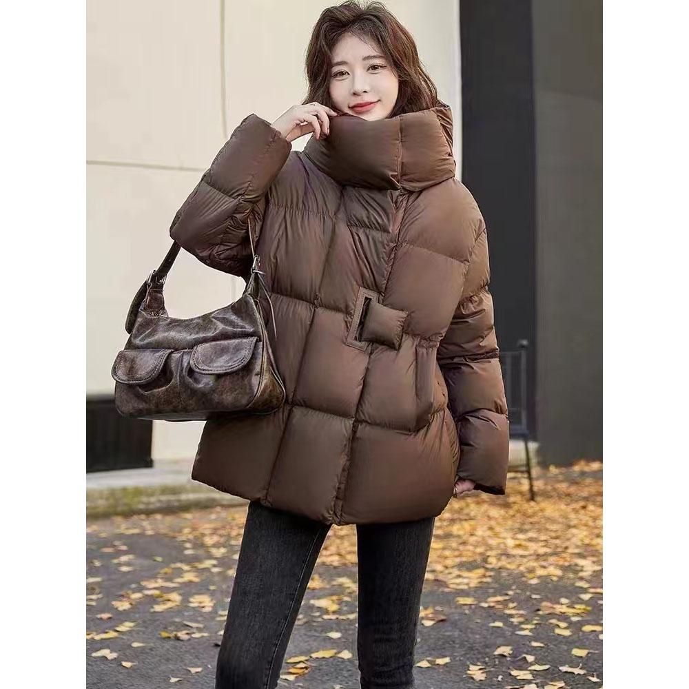 Schinteon Jachetă de puf pentru femei, guler supradimensionat, ocazional, calduros, de toamnă, iarnă, haină albă cu puf de rață.