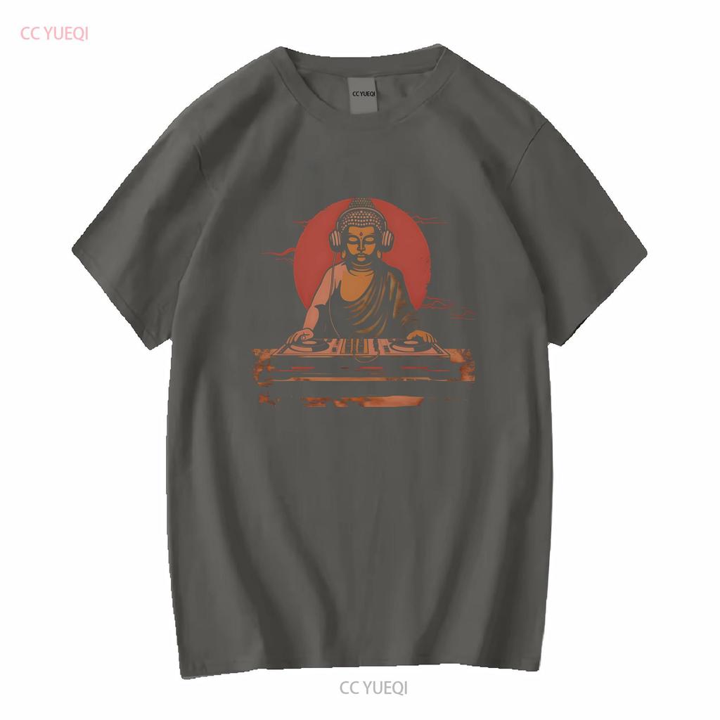 Buddha DJ In Headphones Softstyle T Shirt Long or Short Sleeves Vintage Washed Unisex Stretched Top For Everyday Wear Graphic