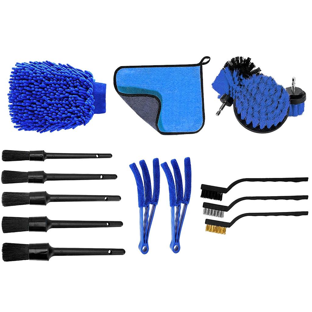 16Pcs Car Detailing Electric Drill Brush Wheels Engine Internal Long Handle Car Electric Dril Brush Tire Wheel Rim Cleaning