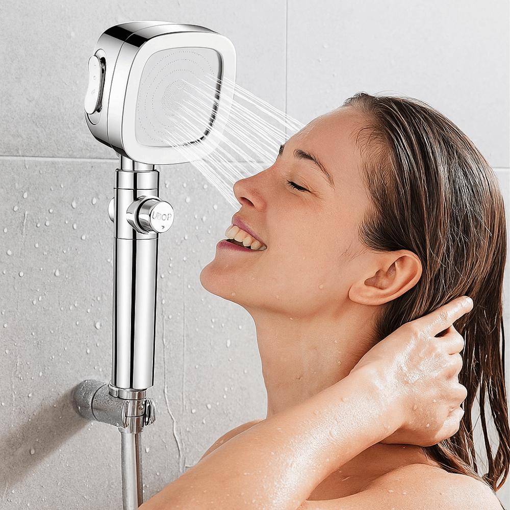 One-Key Stop Water Saving Shower Head 3 Modes Adjustable Shower Head  Bathroom