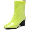 Waterproof Women's Ankle Boots New 2025 Winter Block Heels Fashion Rain Boot Patent Yellow Blue Red Pink Party Shoes Large Size