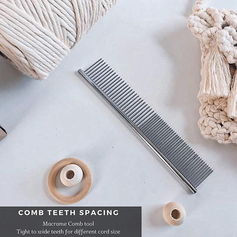 Macrame Fringe Comb Tapestry Weaving Comb Stainless Steel Craft for Brushing Through Long Hair Single Strand Cotton Cord