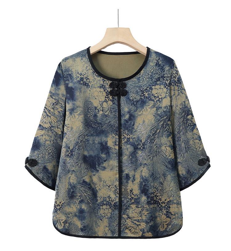 Grandma's Plus Size Summer Outfit: Loose Seven-Sleeve Pullover & Nine-Point Pants Set