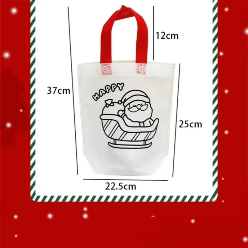Cartoon Christmas Diy Graffiti Bag Handmade Painting Non-Woven Bags for Children Arts Crafts Color Filling Handbag Xmas Gift