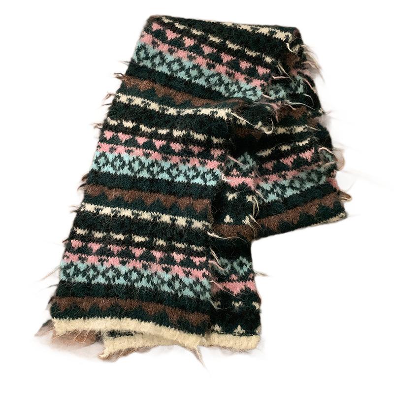 Fair Island Wind Knitted Scarf Women's Autumn and Winter Advanced Sense of Contrasting Colors Thickened Warm Korean Atmosphere Scarf Student