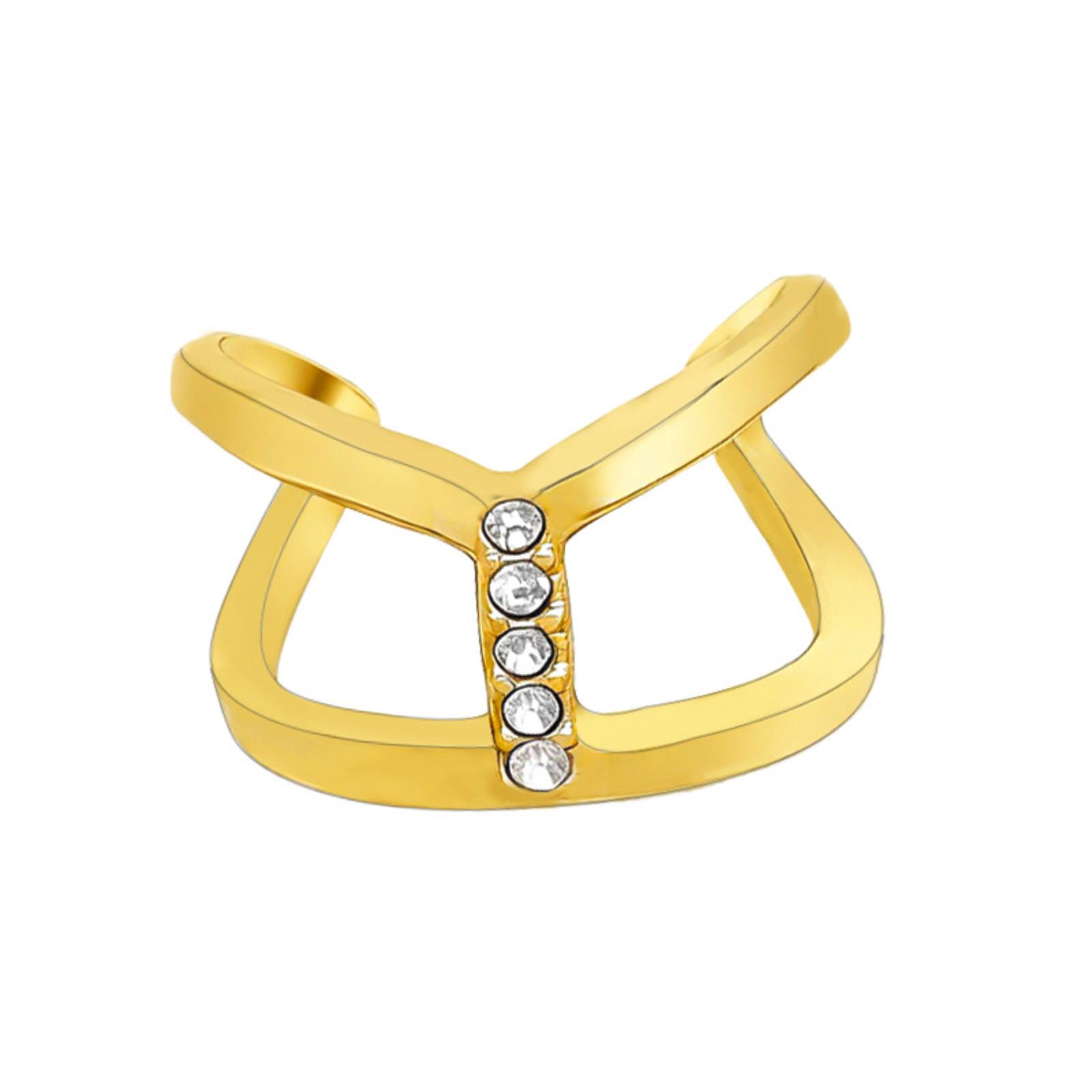 

Geometric Open Band Ring Adjustable Metal Ring with Clear Crystal Accents Minimalist Design Fashion Jewelry for Daily Wear