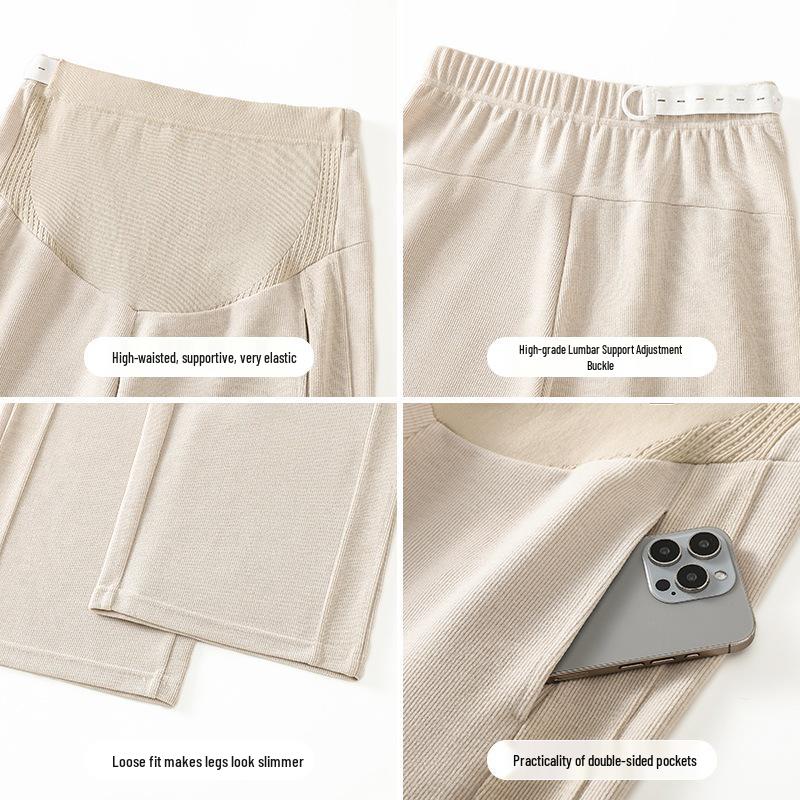 Spring 2025 Maternity Wide-Leg Pants: Adjustable Tummy Support, Casual Straight-Leg Fit Suitable as Outerwear.