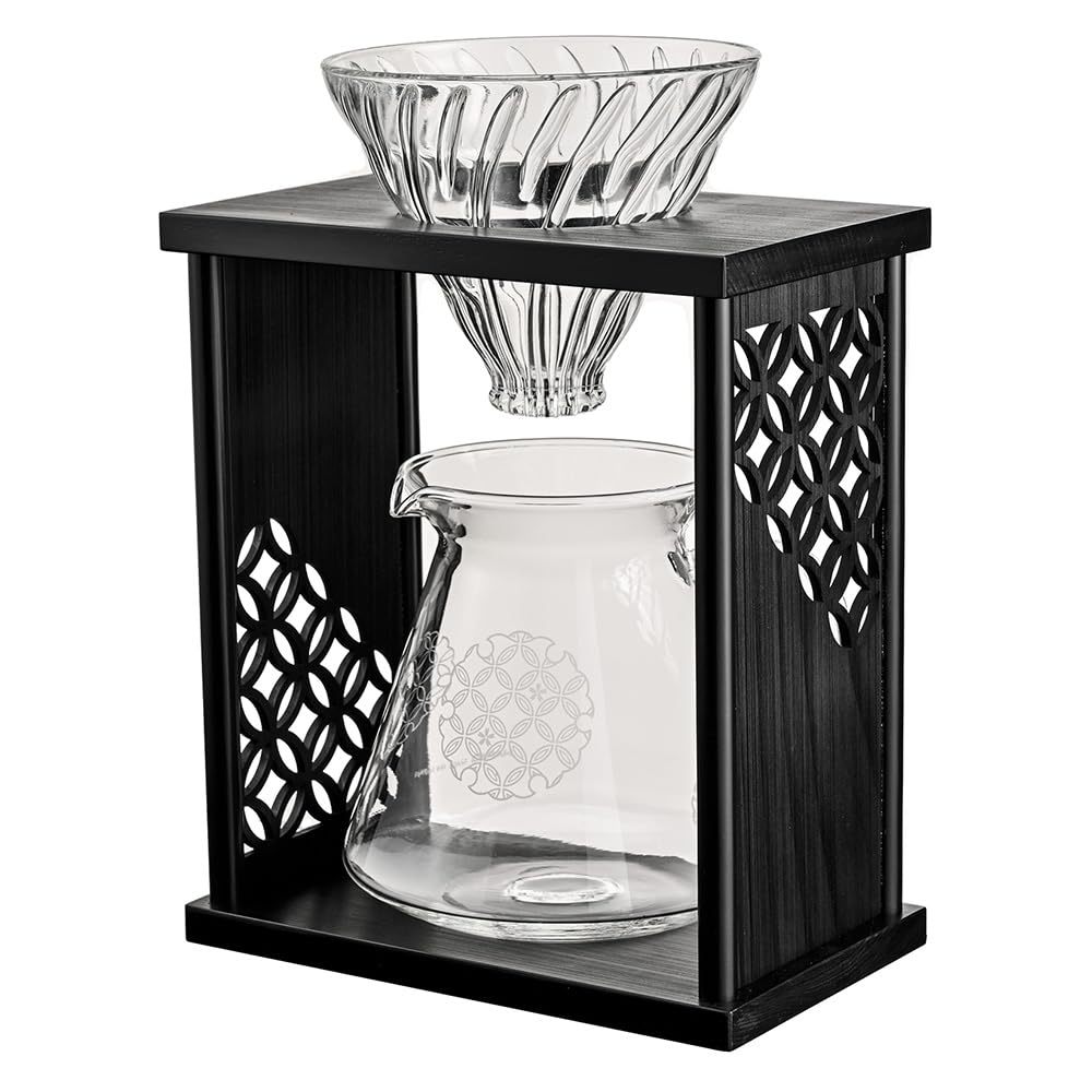 HARIO Drip Stand Shippo Natural 600mL V60 40 Dedicated Paper Filters for Servings Set, Black, Capacity, Dripper, Server, Included, 1-4 (Black)