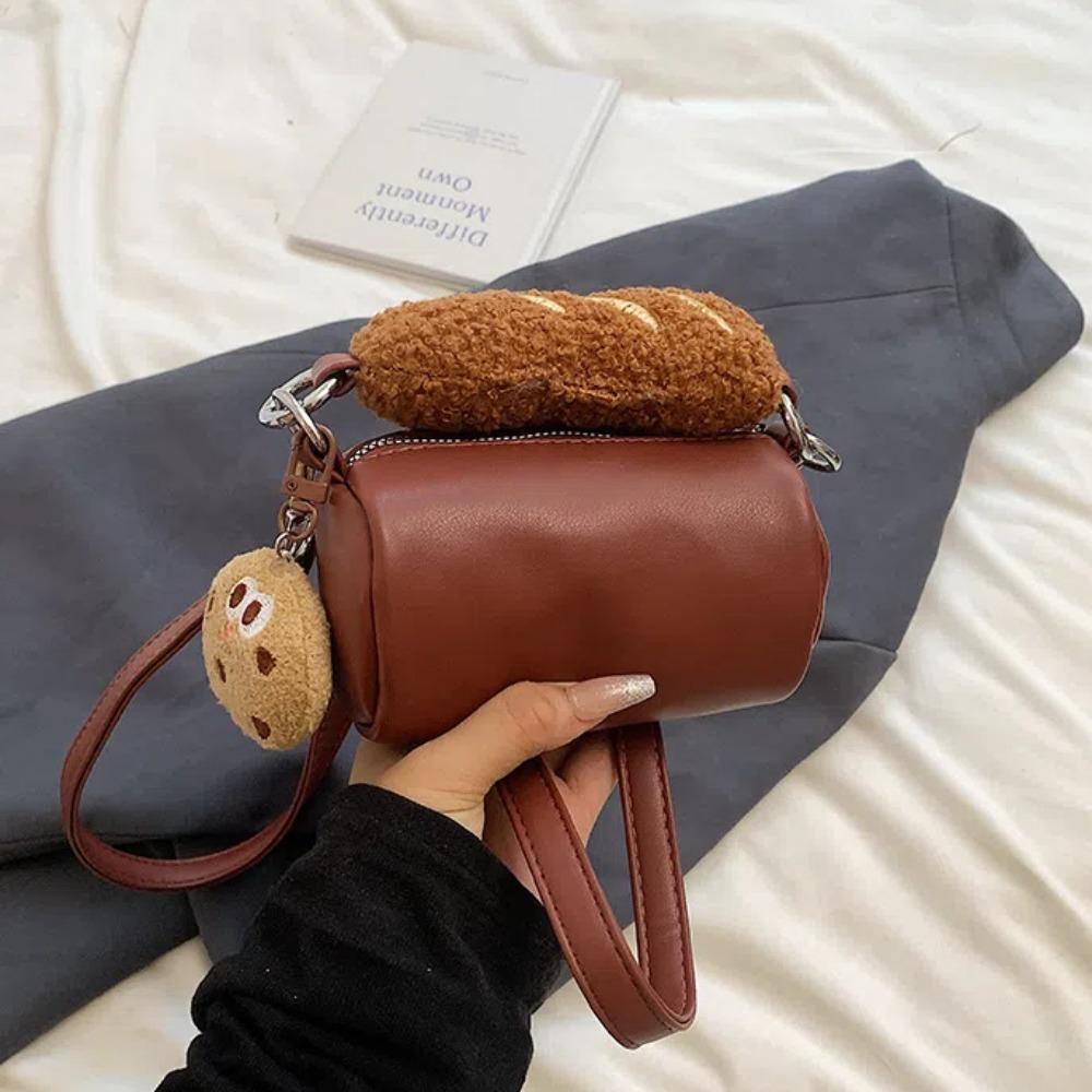 Small PU Leather Shoulder Bag Plush Cartoon Crossbody Bag Cookie Hot Dog Handbag Shopping