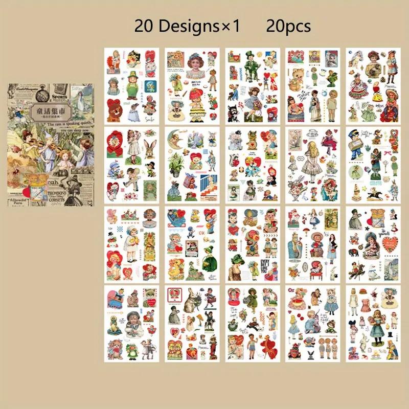 20 Listů Samolepková Kniha, Retro Materiál pro Deník, Samolepky pro DIY Dekoraci, Pro Junk Journal, Dekorativní Podkladové Potřeby, Umělecké Album