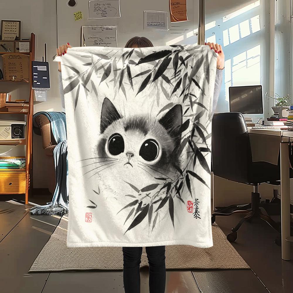 Ink Wash Cats  Print Flannel Blanket, High quality Comfortable for All Seasons, Home Decor, Warmth and Comfort