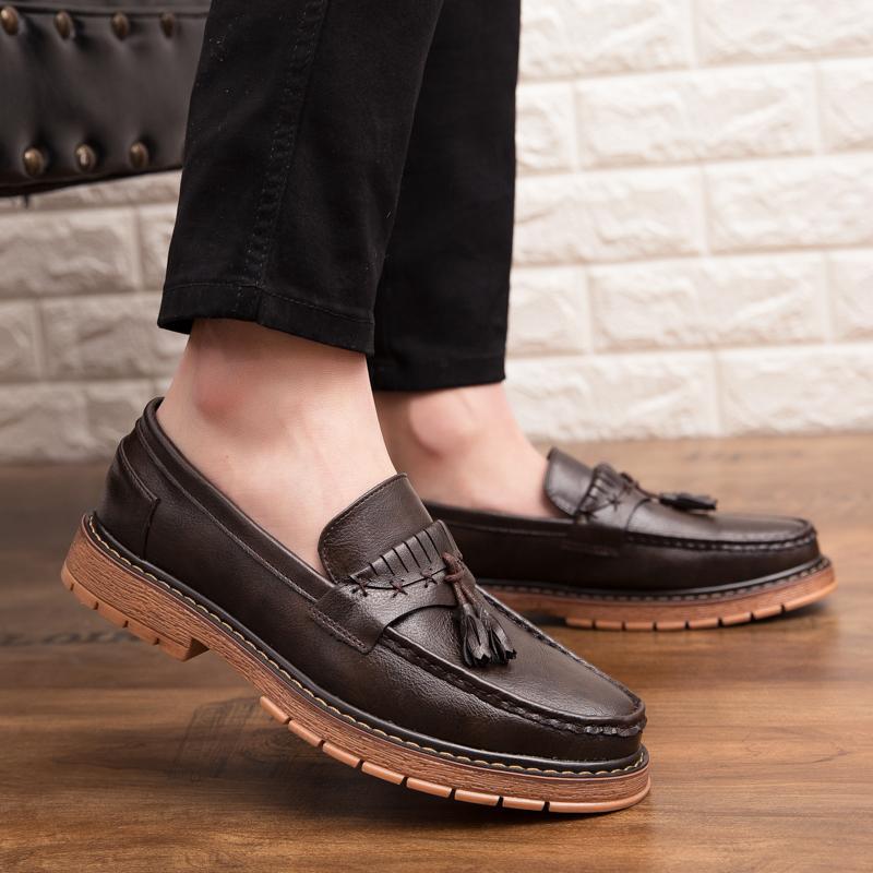 New Retro Thick Soled Fringe a Slip- Loafers British Style Small Leather Shoes Soft Sole Shallow Mouth Single Shoes
