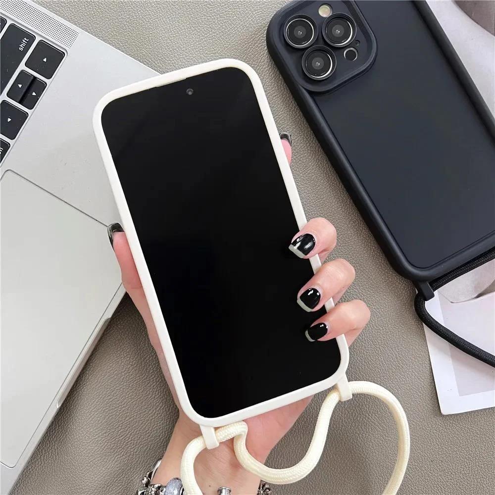 Phone Case For iPhone 14 13 15 Pro Max 12 11 X XR XS 7 8 Plus SE 2020 2022 Crossbody Adjustable Lanyard Strap Rope Soft Cover