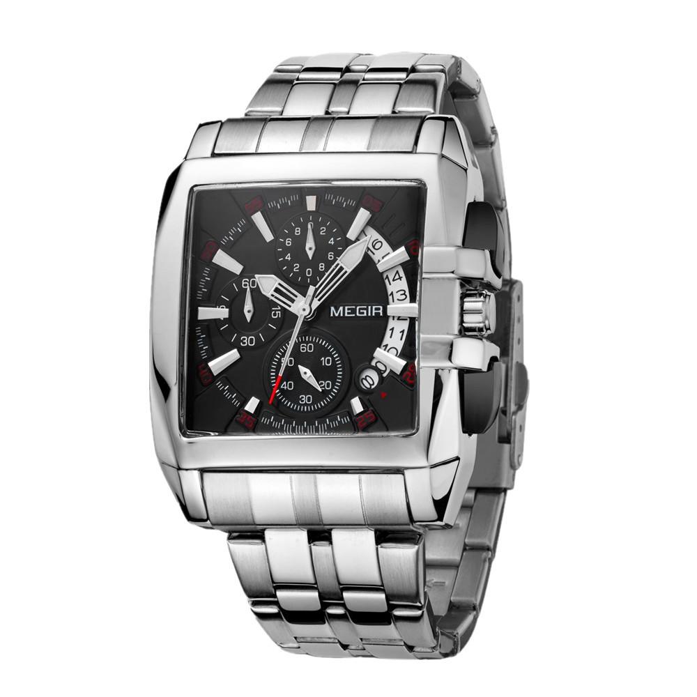 Megir Blau Edelstahl Männer Uhr Rechteck Große Zifferblatt Business Quarz männer Armbanduhren Relogio Masculino Militär Uhr Mann