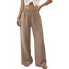 Damen High Waist Geraffter Elastischer Bund Weiter Bein Lockerer Schnitt Freizeithose