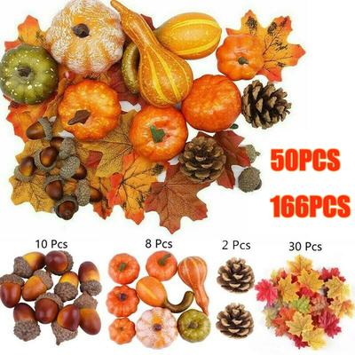 Creative Maple Leaf Artificial Banquet Thanksgiving Autumn Pumpkin Harvest Fall Garden Decor Home Decor Wreath 50pcs/166pcs
