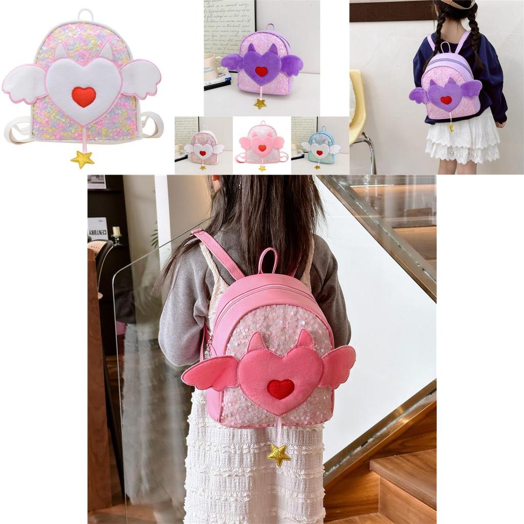 Cute Childrens Backpack In Heart And Angel Wing Patterns Perfect For School Use
