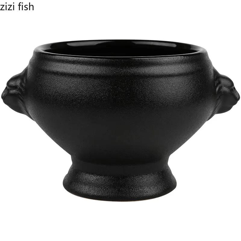 Ceramic Soup Bowl Restaurant Creative Lion Head Embossed Handle Bowl Dessert Bowls Snack Bowls Salad Bowls Home Tableware
