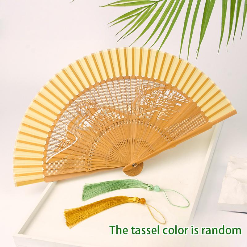 Bamboo Folding Fan Vintage Chinese Style Hollow Carved Fan Wedding Hand Fan Antique Hanfu Fan Fragrant Party Prop Decor Crafts