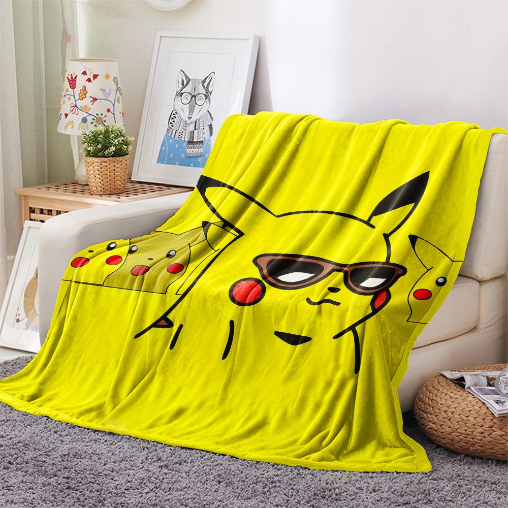 Happy Pikachu  Print Flannel Blanket, High quality Comfortable for All Seasons, Home Decor, Warmth and Comfort