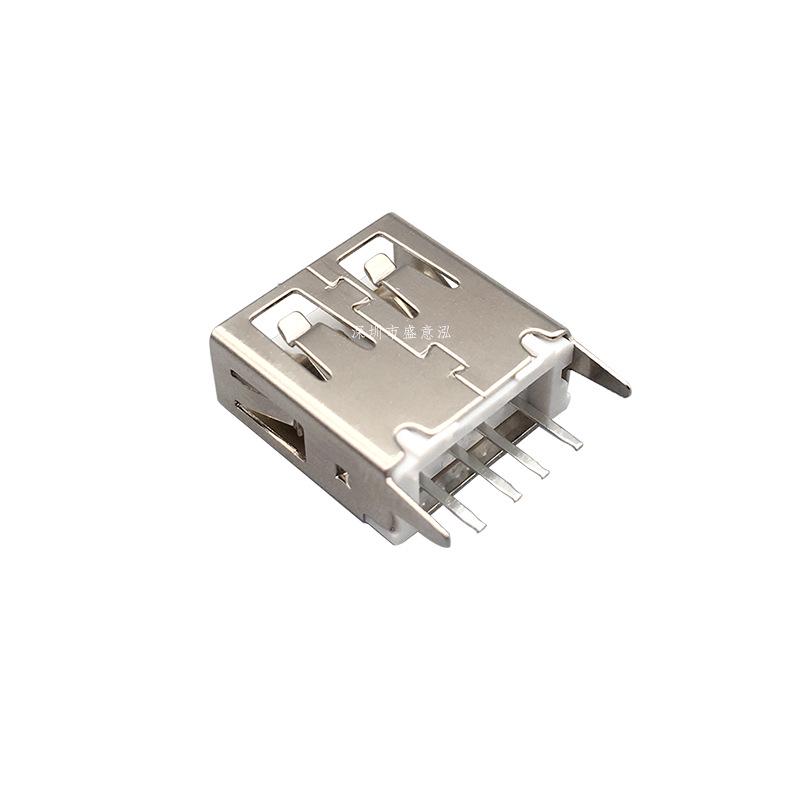 Vertical USB 2.0 Type A Female Port, 13.7mm Connector, 180° Straight Pins, Flat Mouth Socket