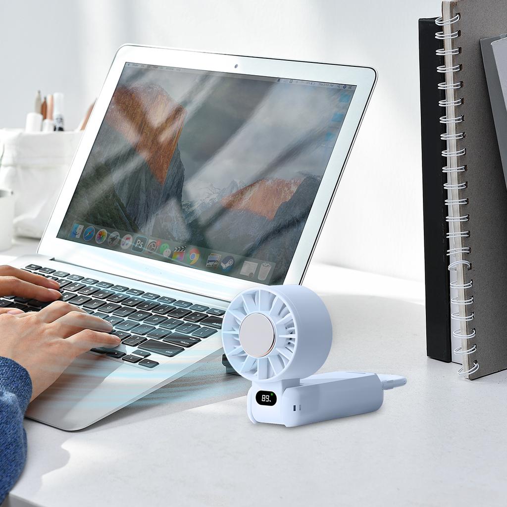 Portable Summer Handheld Small Fan Cooling Ice Pack Hanging Neck Fan Digital Display 5-speed Speed Regulation Turbo Fan
