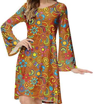 Spring Autumn Womens Round Neck Long-Sleeve Maxi Dress Vintage Fall Winter Cotton Loose Boho Dresses Colorful Dress For Women Robe