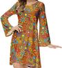 Vestido Maxi Feminino de Manga Comprida e Gola Redonda para Primavera Outono Vestido Vintage de Algodão Solto Boho para Outono Inverno Vestido Colorido para Mulheres Robe