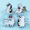 Adorable White Cat Drinking Alcohol Brooch - Cartoon Badge for Backpacks and Accessories