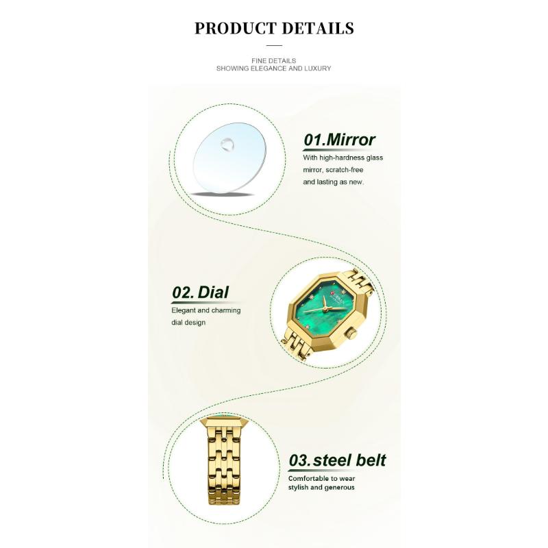 CURREN Luxurious Elegant Women's Watches Classic Rectangular Dial with Rhinestones Stainless Steel Waterproof