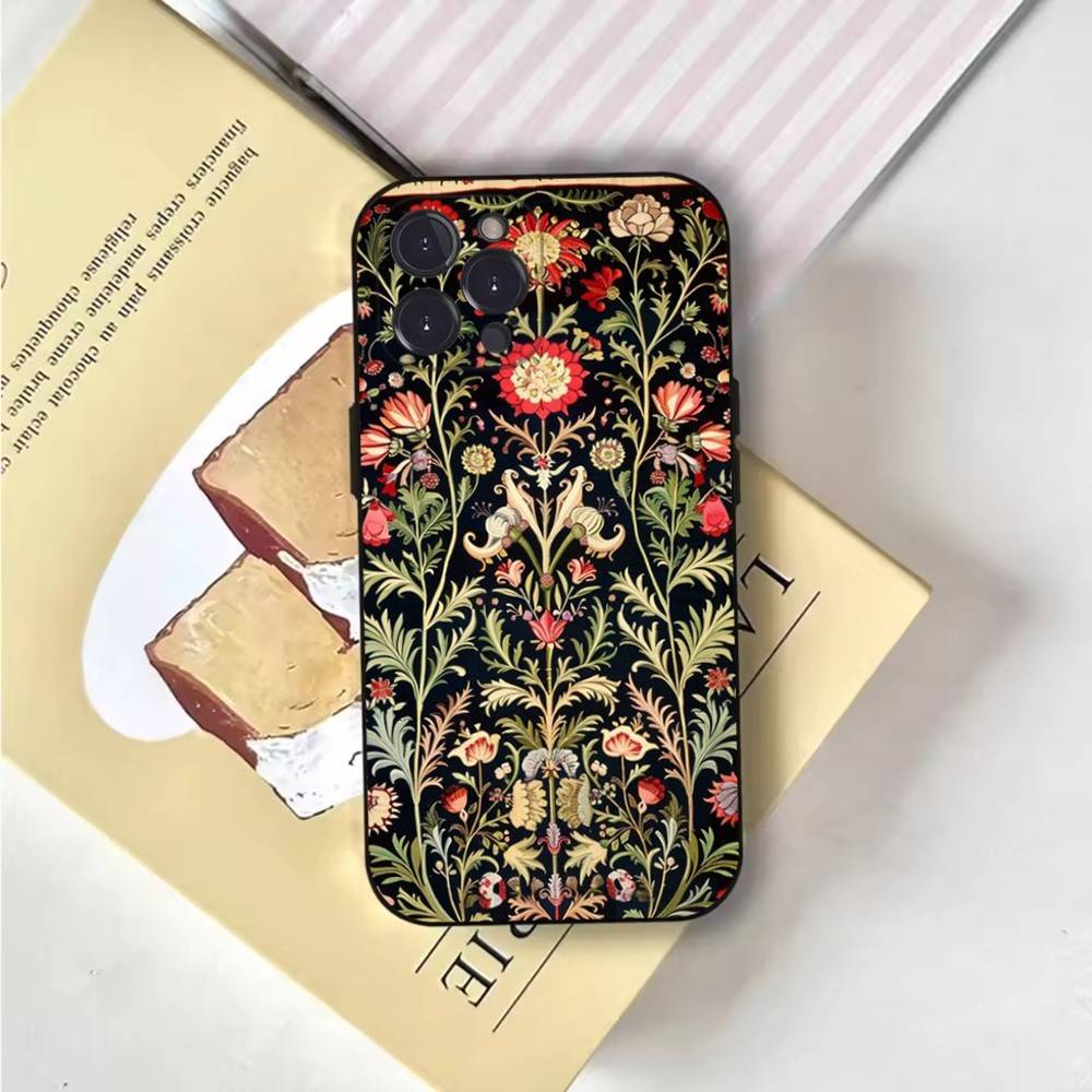 Persian Carpet Floral Pattern Phone Case Phone Case For iPhone 16,15,14,13,12,11,Pro,X,XS,Max,XR,Plus,Mini Soft Black Cover
