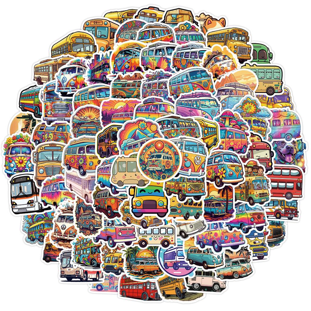 100 Cute Style Colorful Bus Graffiti Stickers Children's Stickers Water Cup Computer Waterproof Decorative Stickers