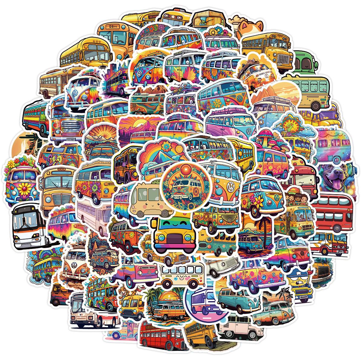 

100 Cute Style Colorful Bus Graffiti Stickers Children s Stickers Water Cup Computer Waterproof Decorative Stickers