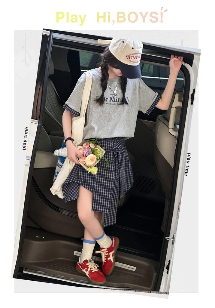 Girls' short sleeved skirt and pants set for summer 2026, new children's Korean style outfit, stylish little girls' summer two-piece set