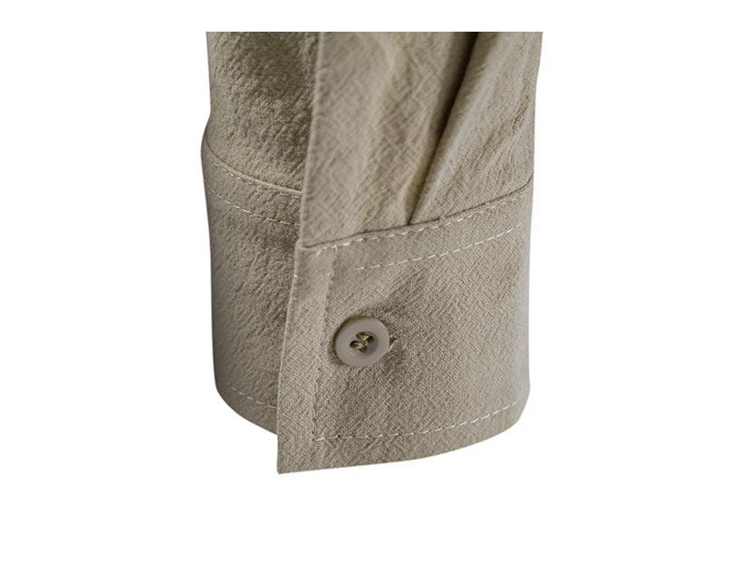 Men's Cotton Linen Henley Shirt, European Size, Long Sleeve, Casual Stand Collar, Spring Summer 2022 Collection