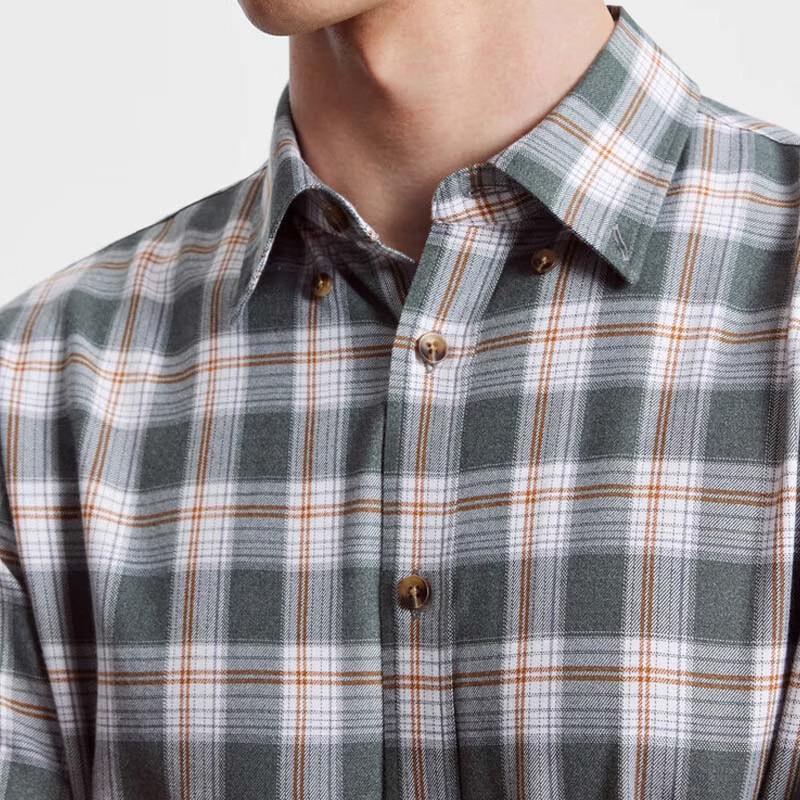 YOUNGOR Men's Plaid Flannel Long-Sleeve Shirt