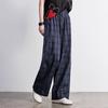 Chuyu Women's Cotton Loose Plaid Wide-leg Pants
