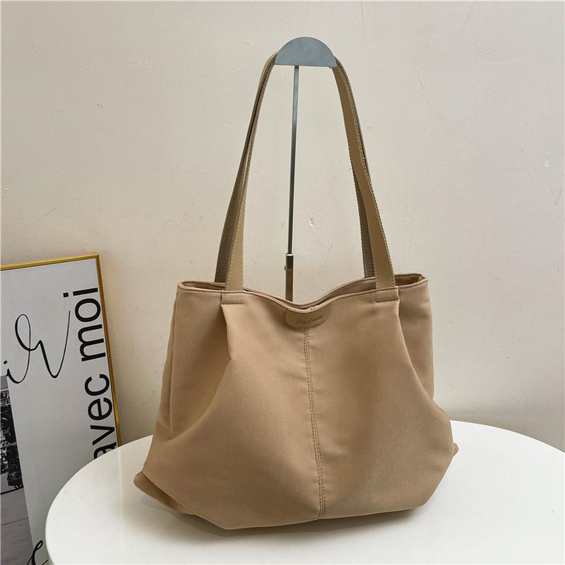 Simple large-capacity tote bag, student class canvas bag, shoulder bag, commuting versatile casual solid color handbag, women