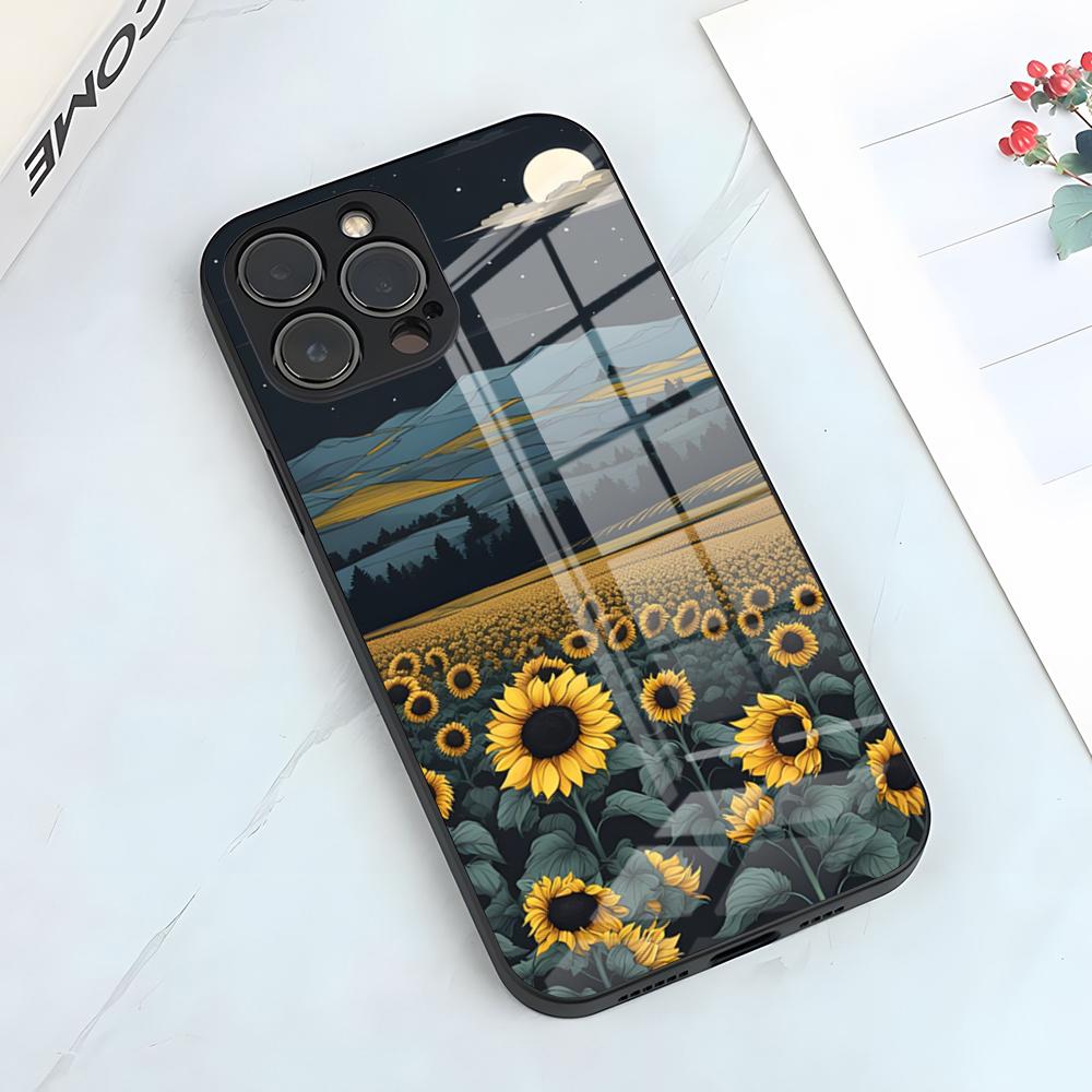 Beautiful Sunflower Phone Case For IPhone 17 Pro Max 15 Pro 16 14 Plus 12 13 Mini 11 Pro Shockproof Glass Cover