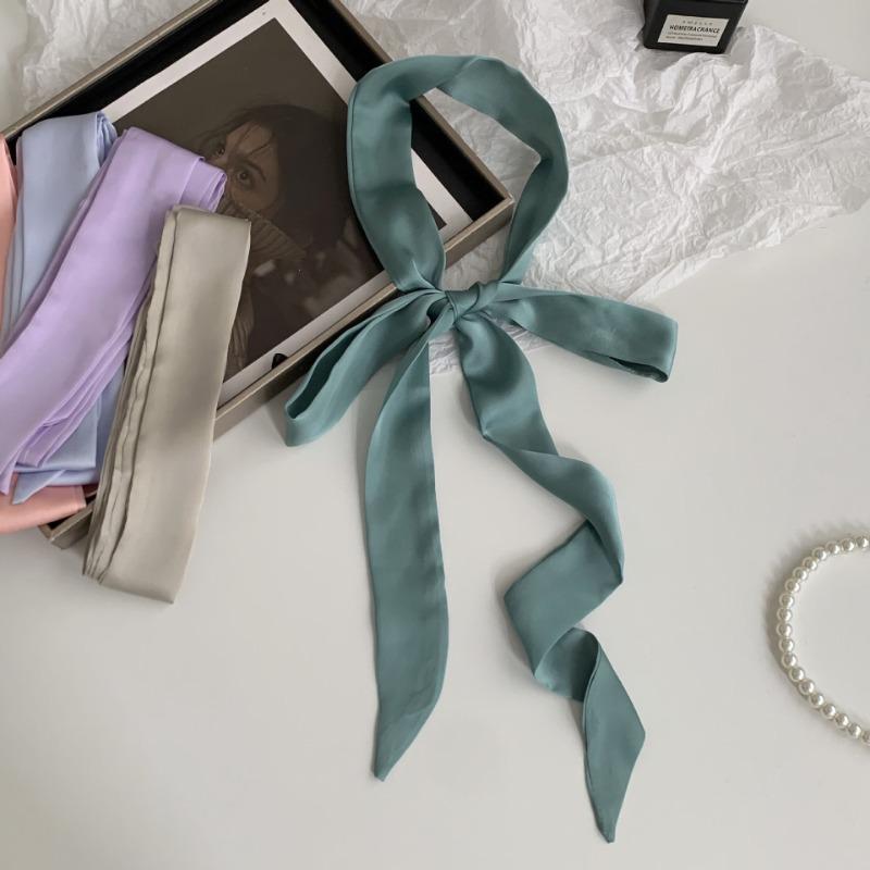 Long solid color silk scarf girl professional versatile thin narrow solid color small scarf streamer tied bag