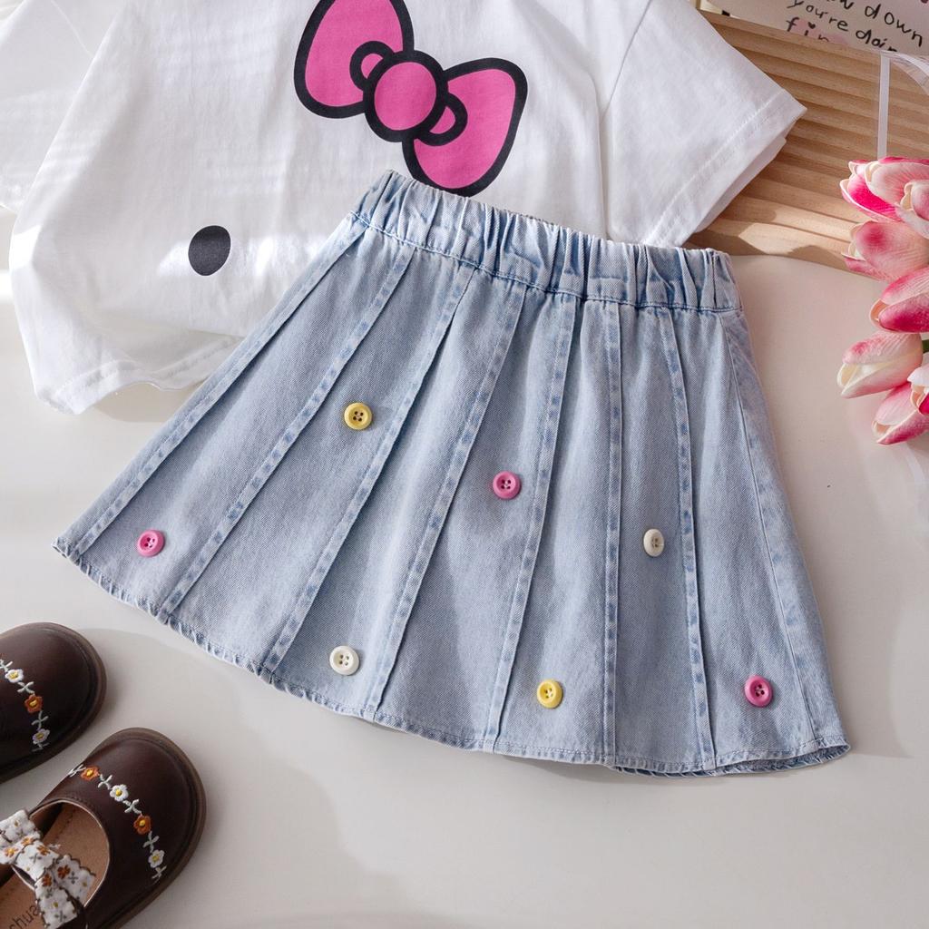 Girls' Summer Versatile Denim Short Skirt Baby Girl's New Decorative Button Casual Half Skirt