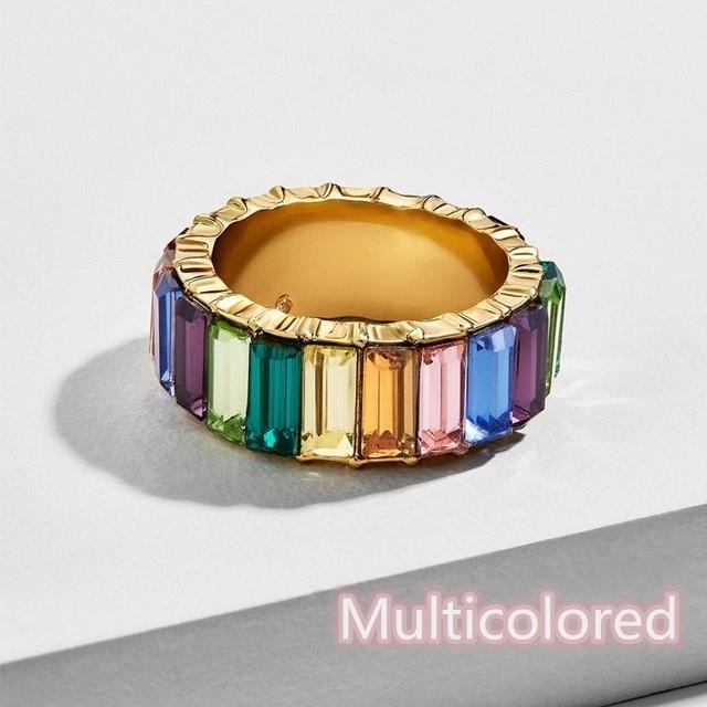 2020 Creative Square Rainbow Rhinestone Ring Women Knuckle Finger Rings Jewelry Gift KTJ