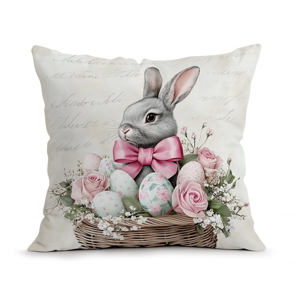 Rabbit Flower Easter Egg Pillowcase Printed Polyester 40/45/50Cm Throw Pillowcover Decorative Sofa Cushion Pillowslip Home Decor